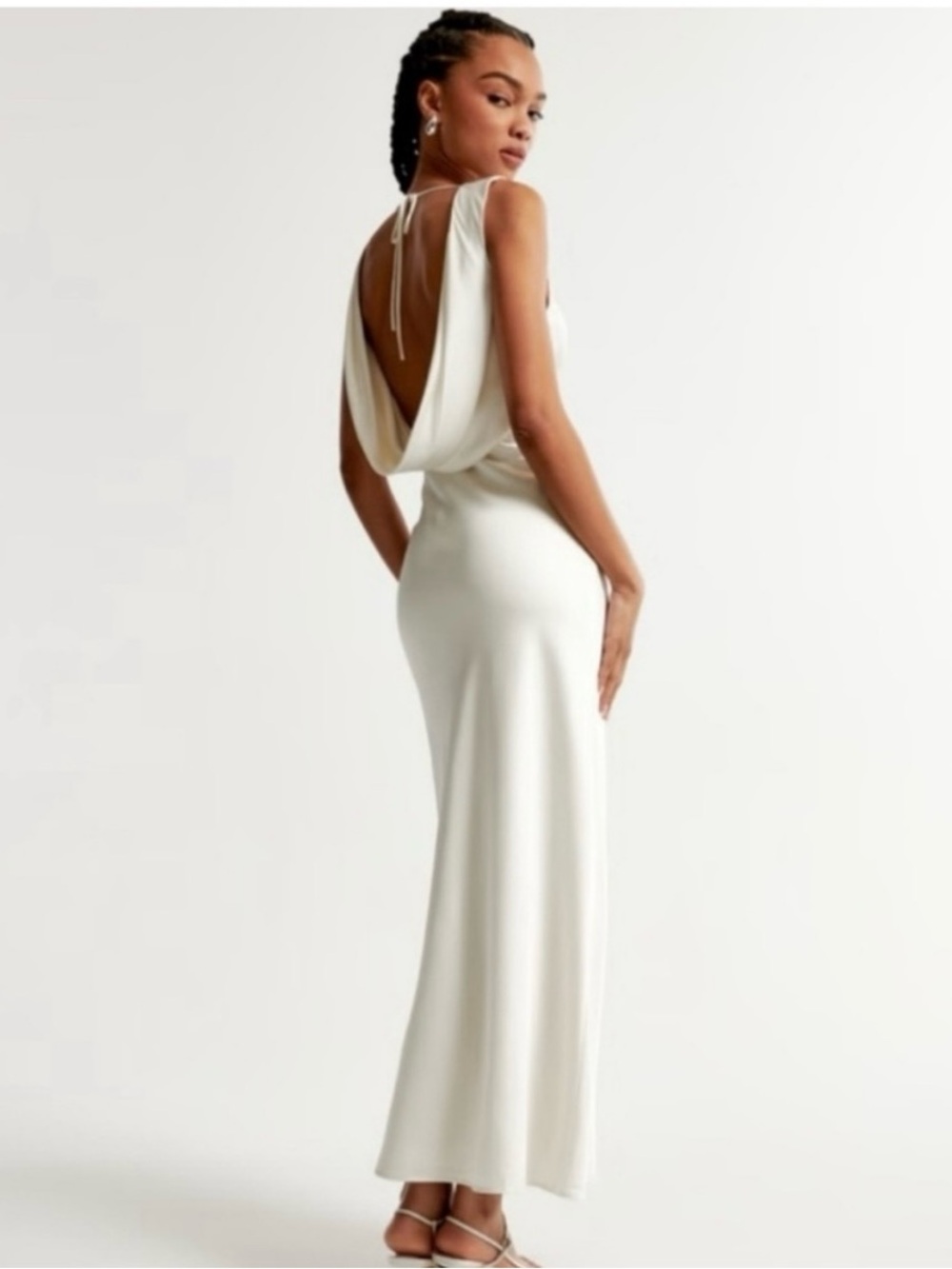 Abercrombie & Fitch Cream Backless Cowl-Back Maxi Dress